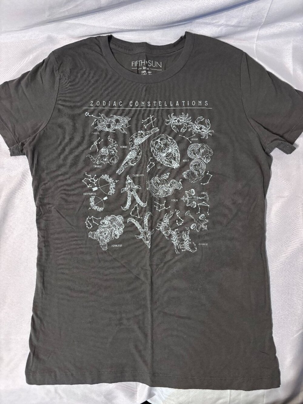 Fifth Sun Zodiac Constellations Graphic T-Shirt W Large Astrology Celestial Gray